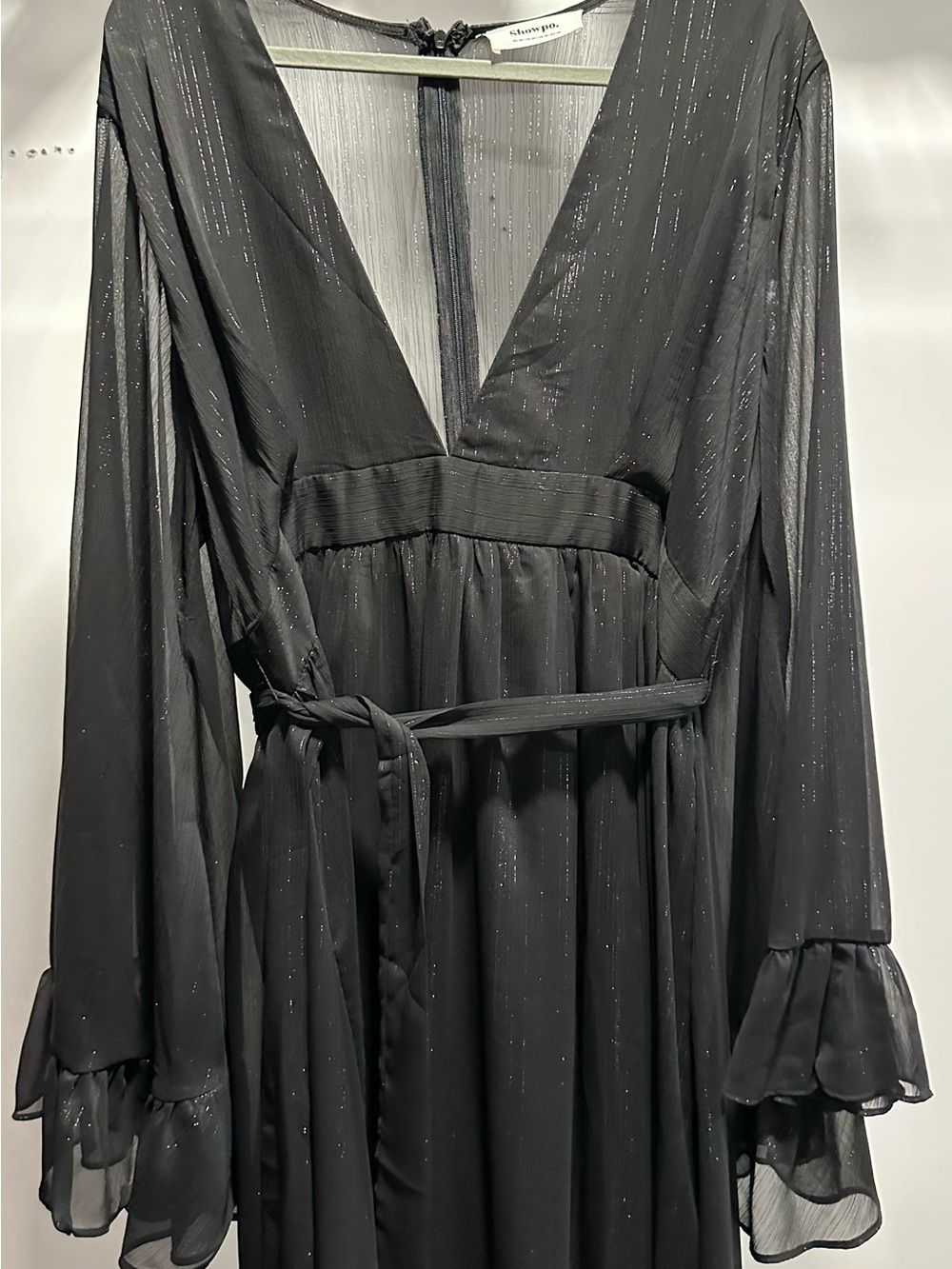 Showpo Black Long Sleeve Ruffle Cuff Maxi Dress - Picture 2 of 5